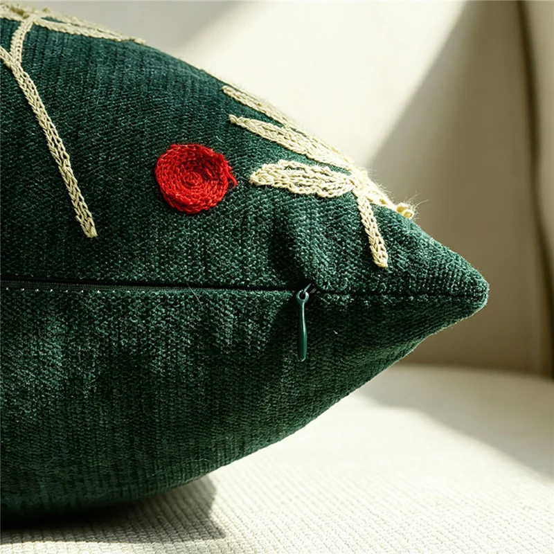 30 x 50cm Christmas Pillow Case Chenille Polyester 3D Embroidered Cushion Cover Washable Pillowcase for Sofa Home Decor - Cherry