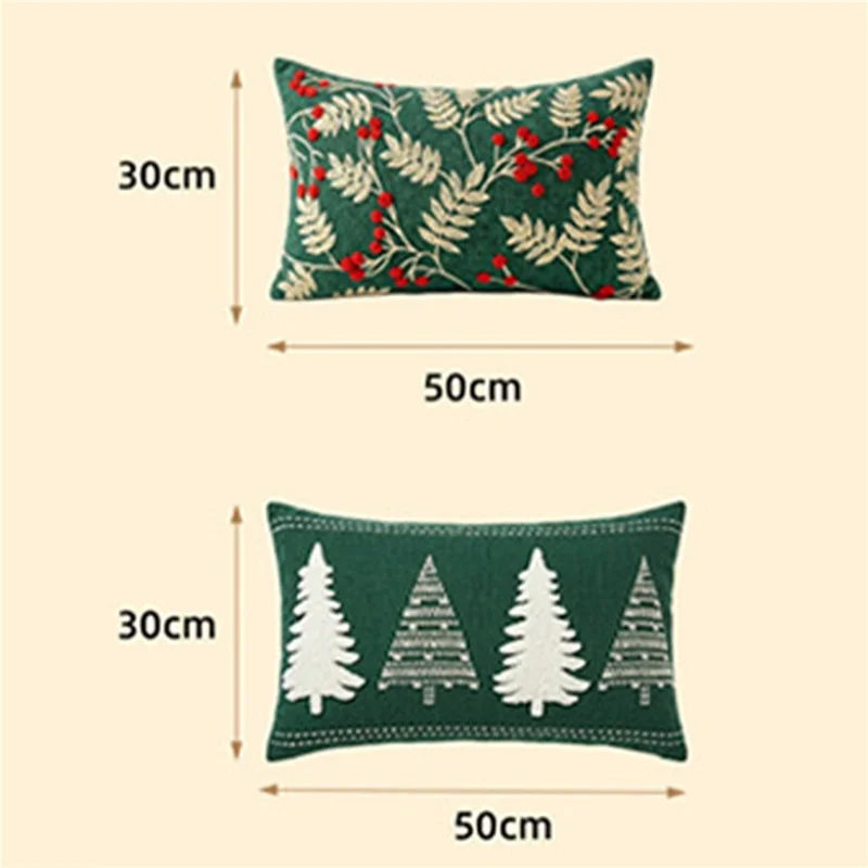 30 x 50cm Christmas Pillow Case Chenille Polyester 3D Embroidered Cushion Cover Washable Pillowcase for Sofa Home Decor - Cherry