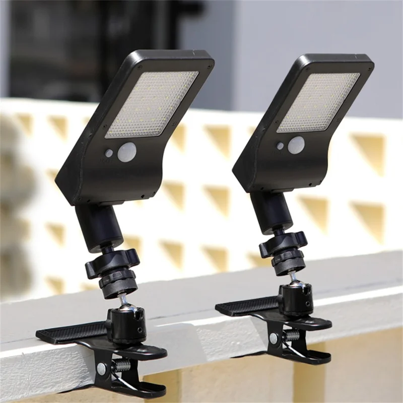 P48 Solar-Powered Clamp Motion Sensor Light 60-LED IP44 Waterproof Outdoor Light - White Light