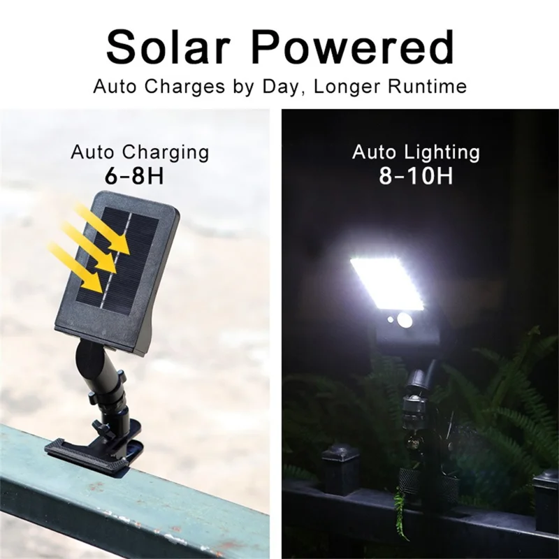 P48 Solar-Powered Clamp Motion Sensor Light 60-LED IP44 Waterproof Outdoor Light - White Light