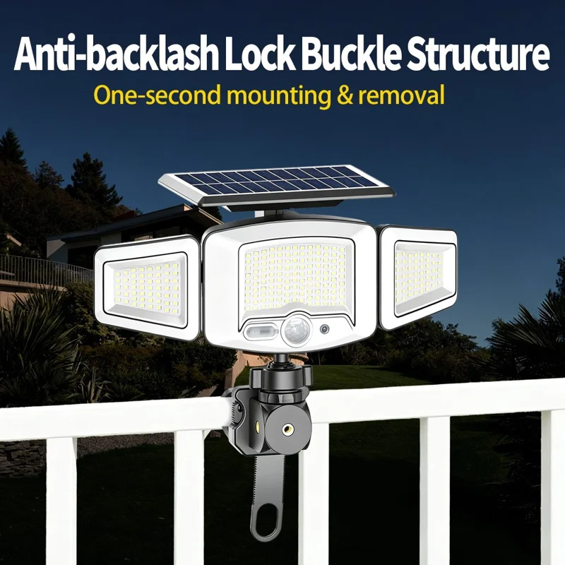 P121 3-Head 231 LEDs Solar Motion Sensor Light USB Rechargeable Lamp for Outdoor Lighting