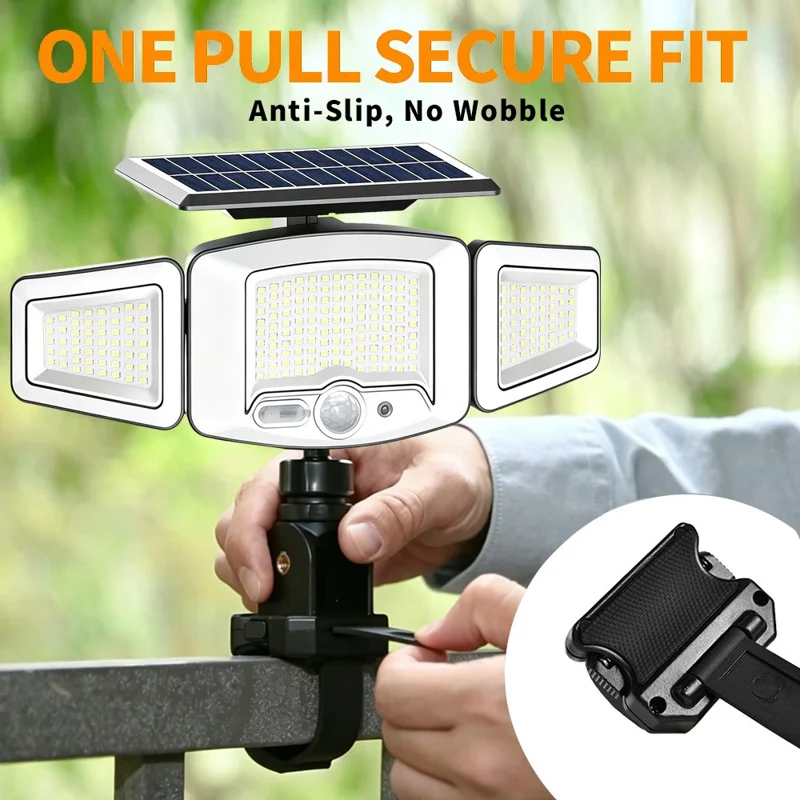 P121 3-Head 231 LEDs Solar Motion Sensor Light USB Rechargeable Lamp for Outdoor Lighting
