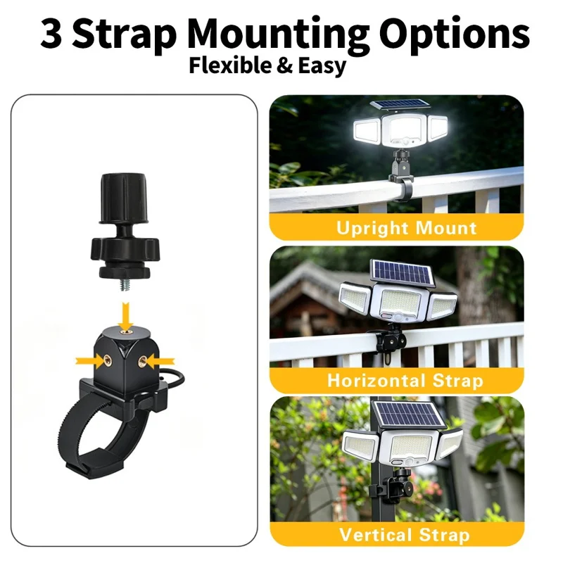 P121 3-Head 231 LEDs Solar Motion Sensor Light USB Rechargeable Lamp for Outdoor Lighting