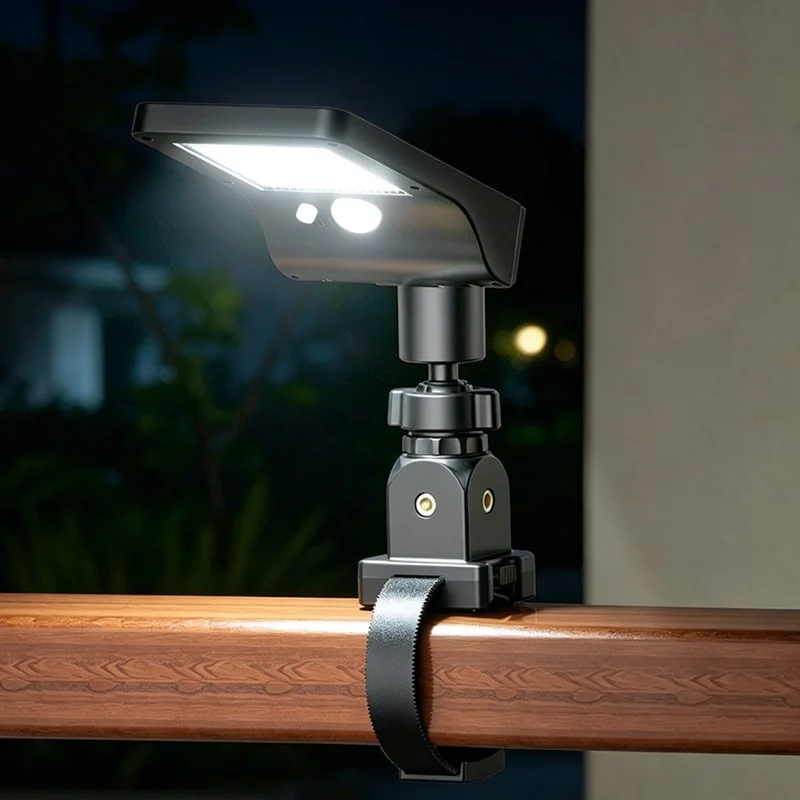 P117 1200mAh Battery Solar Powered Motion Sensor Strap Light 60-LED for Outdoor Use - White Light