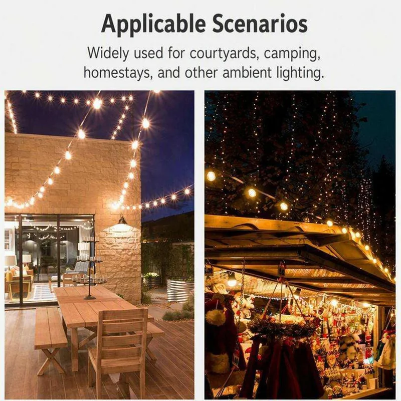 ST38 30m Solar String Lights, 50 Bulbs + 2 Spare, Remote Dimming, Timer, IP44 Waterproof, E12 Replaceable Bulbs for Patio Camping