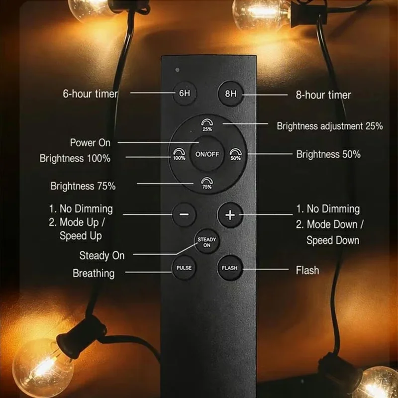 30m G40 Solar LED String Light, 50 Lights + 2 Spare Bulbs, IP44 Waterproof, Remote Timer