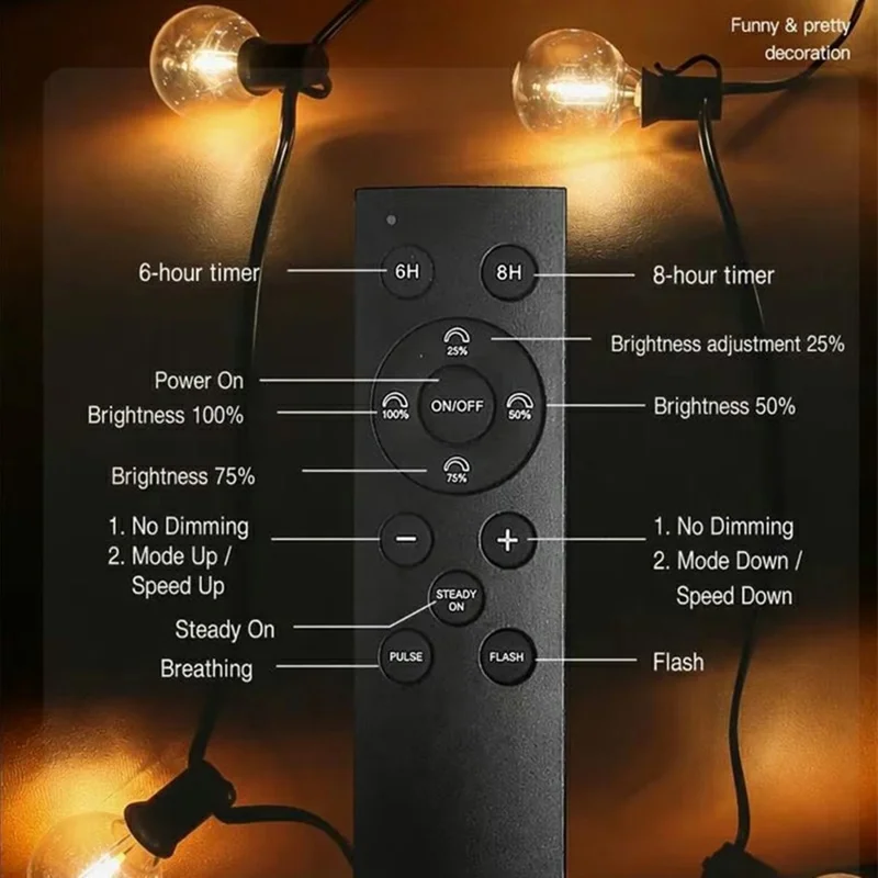 ST38 15m Solar String Lights 25 Bulbs + 1 Spare Bulb Hanging Light Outdoor with Remote Dimming, Timer, Replaceable E12 Bulbs