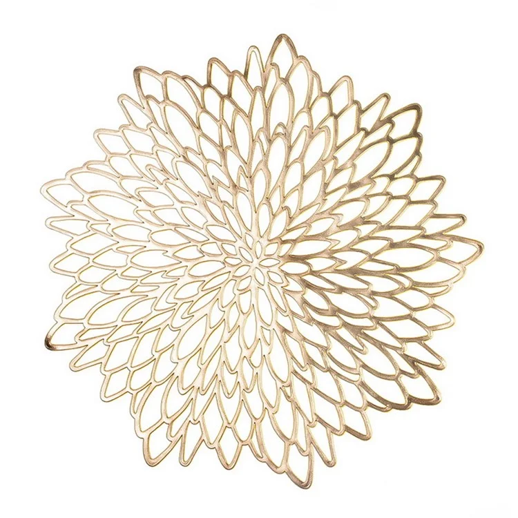 Flower Design Gold Silver PVC Placemat Decorative Table Pad Heat Insulation Anti-slip Mat - Gold