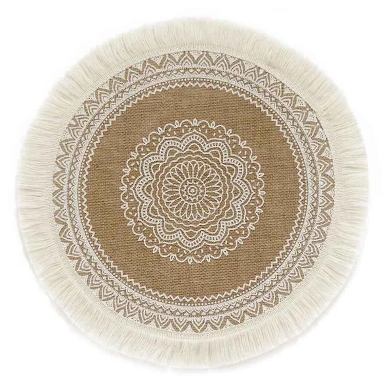 01579 Tassels Effect Heat Resistant Round Cotton Placemat - Style A/White