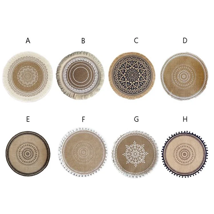 01579 Tassels Effect Heat Resistant Round Cotton Placemat - Style A/White