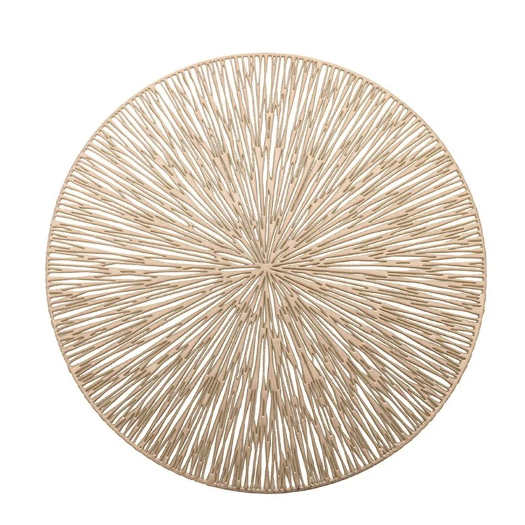 Hollow Out Round PVC Placemat Kitchen Anti-skid Heat Insulation Pad Mat Dining Table Decoration - Light Gold