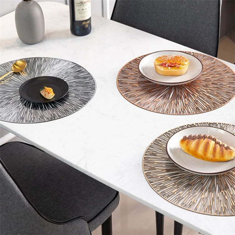 Hollow Out Round PVC Placemat Kitchen Anti-skid Heat Insulation Pad Mat Dining Table Decoration - Light Gold