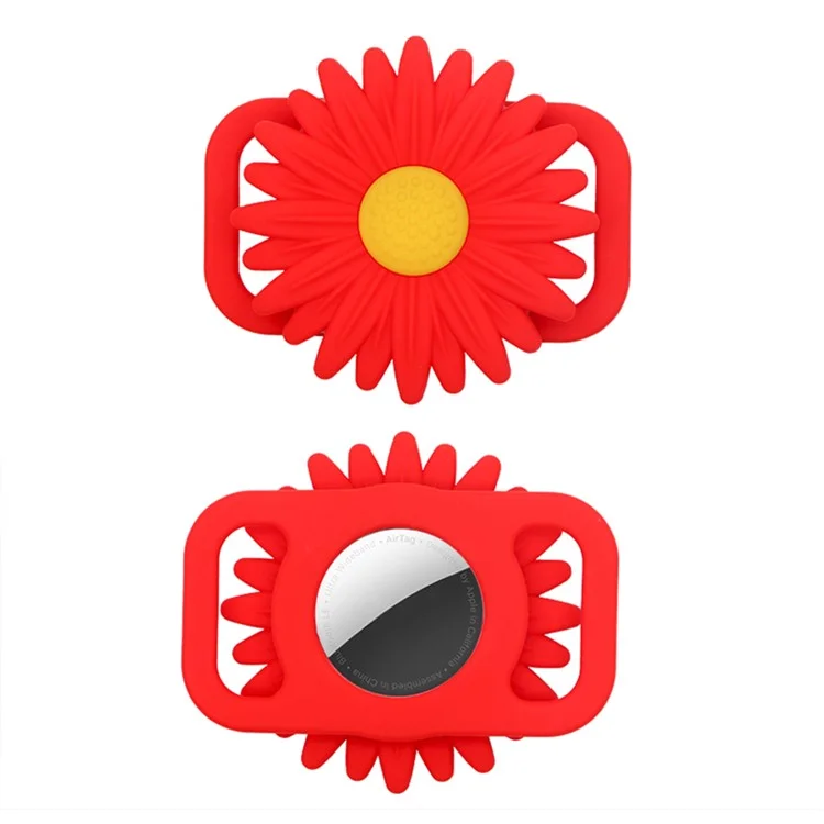 Daisy Flower Soft Silicone Pet Locator Protective Case Cover for Apple AirTag - Rot