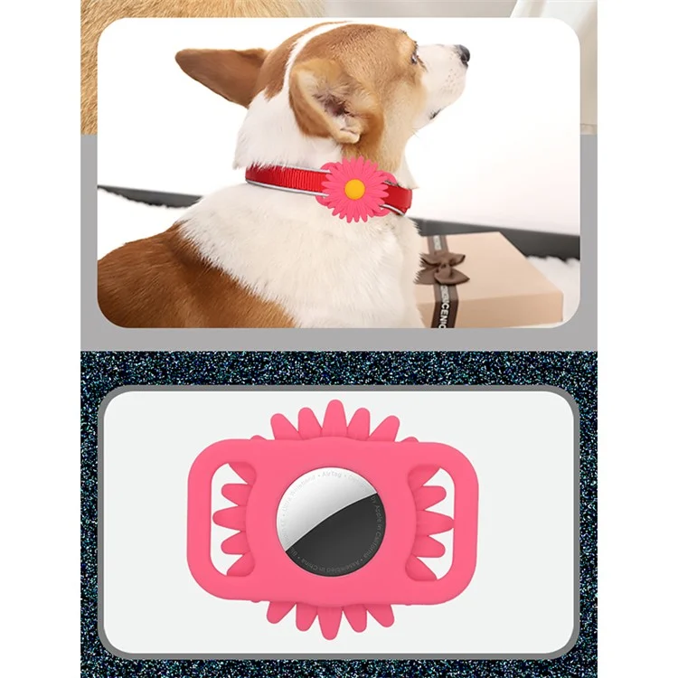Daisy Flower Soft Silicone Pet Locator Protective Case Cover for Apple AirTag - Rot