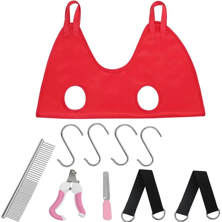 Dog Cat Hammock Conjunto de Unhas Clipper Helfing Pente de Cachorro Helfing Sling Hammock Saco de Restrição, Tamanho: S - Vermelho