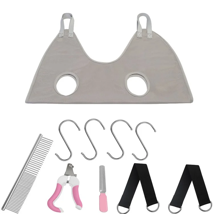 Dog Cat Hammock Set Nail Clipper Grooming Comb Dog Grooming Sling Hammock Restraint Bag, Size: S - Grey