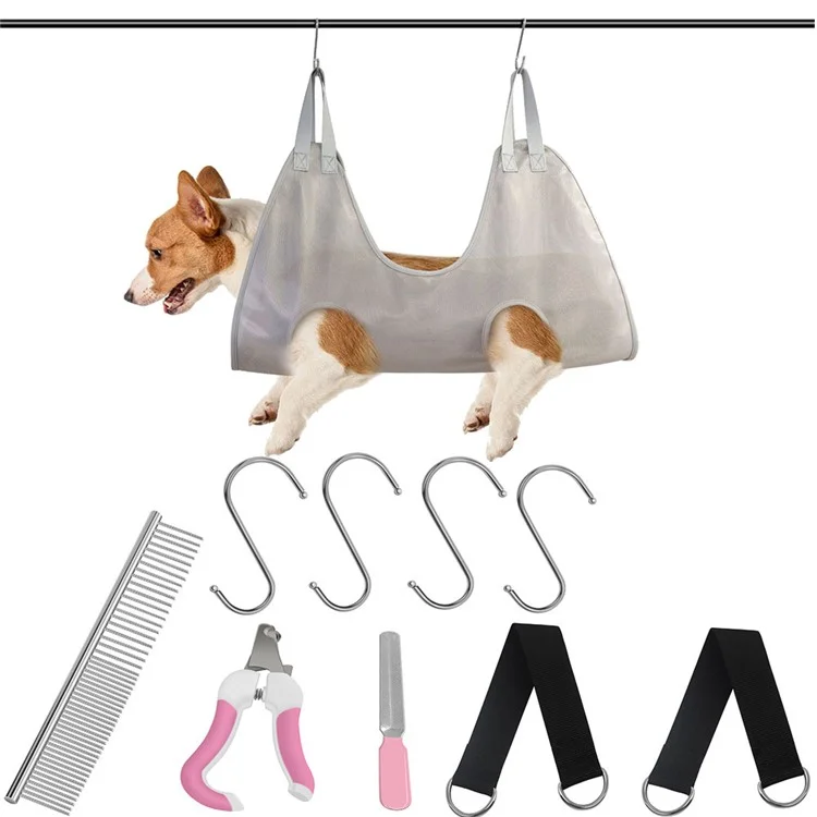 Pet Grooming Sling Hammock Dog Cat Hammock Set Restraint Bag with Nail Clipper and Grooming Comb, Size: M - Grey