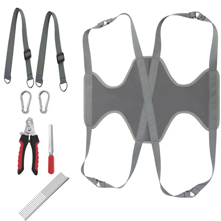 A002 Pet Grooming Hammock Supplies Kit Dog Cat Hanging Harness Resistant Bag with Nail Clipper File and Comb, Size: L - Grey