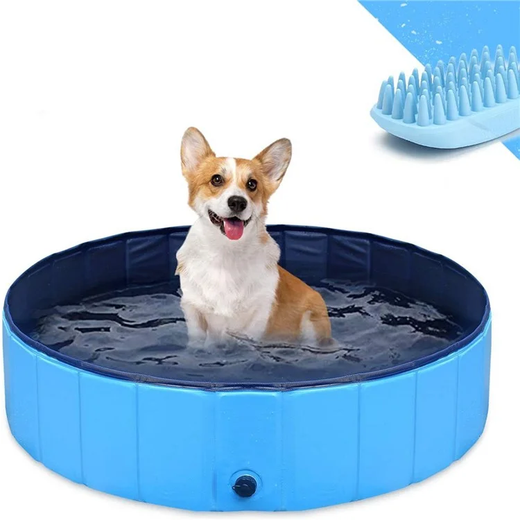 160x30cm Round Foldable Dog Pool Outdoor Indoor Portable PVC Pet Dog Swimming Tub Bath Pool