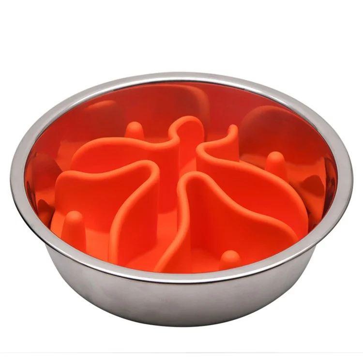 Silicone Dog Slow Feeding Bowl Insert with Suction Cup Pet Food Dispenser Accessories - Orange