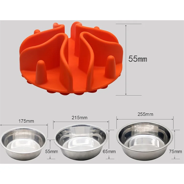 Silicone Dog Slow Feeding Bowl Insert with Suction Cup Pet Food Dispenser Accessories - Orange