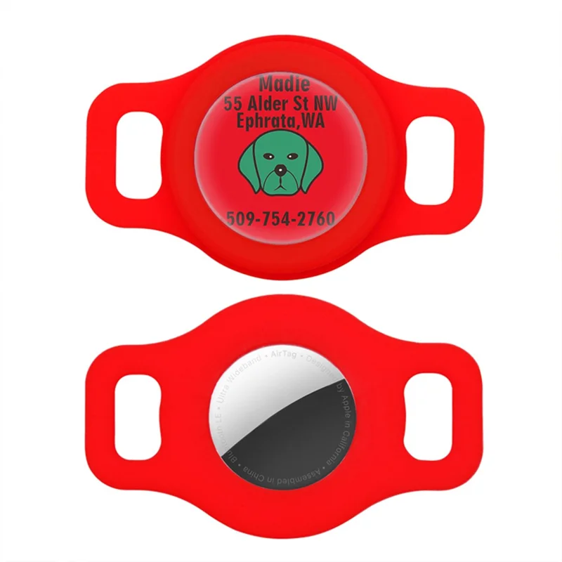 For Apple AirTag Dog Pattern Sticker Silicone Case Pet Dog Tracker Locator Anti-loss Cover Protector, Size S - Red