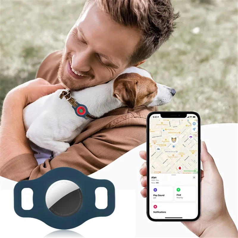 For Apple AirTag Dog Pattern Sticker Silicone Case Pet Dog Tracker Locator Anti-loss Cover Protector, Size S - Red