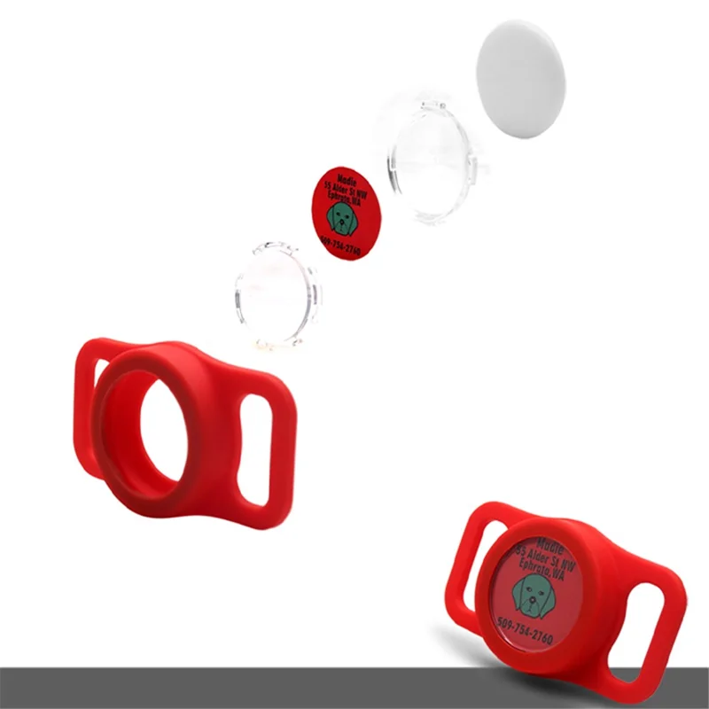 For Apple AirTag Dog Pattern Sticker Silicone Case Pet Dog Tracker Locator Anti-loss Cover Protector, Size S - Red