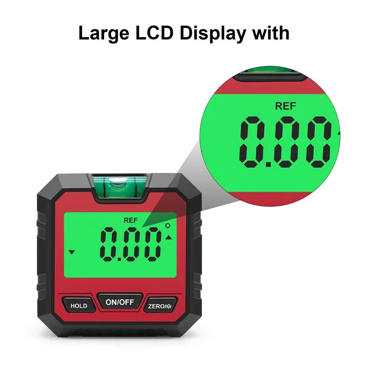 QINGXIEY Nivel Electrónico Digital Indicador de Ángulo con Nivel de Burbuja y Base Magnética Pantalla LCD Herramienta de Medición para Carpintería, Construcción, Automoción - Rojo
