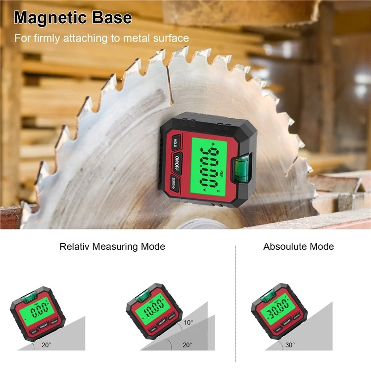 QINGXIEY Nivel Electrónico Digital Indicador de Ángulo con Nivel de Burbuja y Base Magnética Pantalla LCD Herramienta de Medición para Carpintería, Construcción, Automoción - Rojo