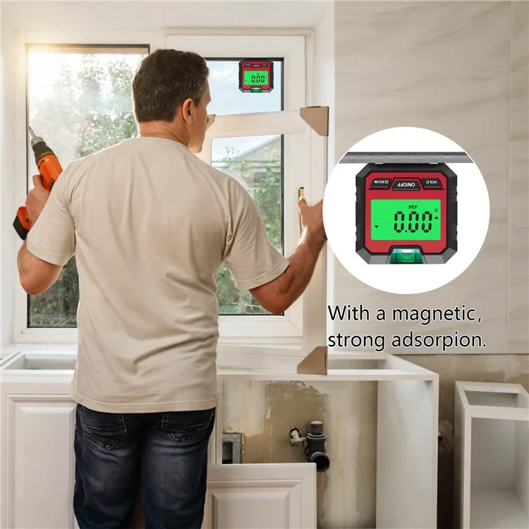 QINGXIEY Nivel Electrónico Digital Indicador de Ángulo con Nivel de Burbuja y Base Magnética Pantalla LCD Herramienta de Medición para Carpintería, Construcción, Automoción - Rojo