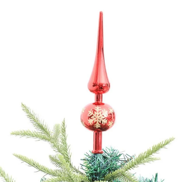 Plastic Electroplated Pointed Christmas Tree Topper Ornament Xmas Party Decoration - Red