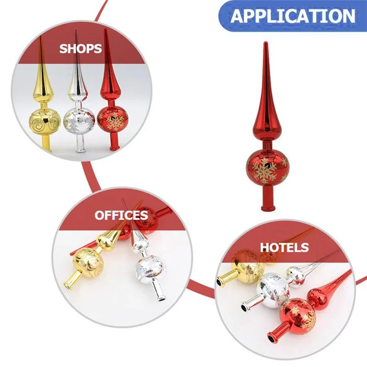 Plastic Electroplated Pointed Christmas Tree Topper Ornament Xmas Party Decoration - Red