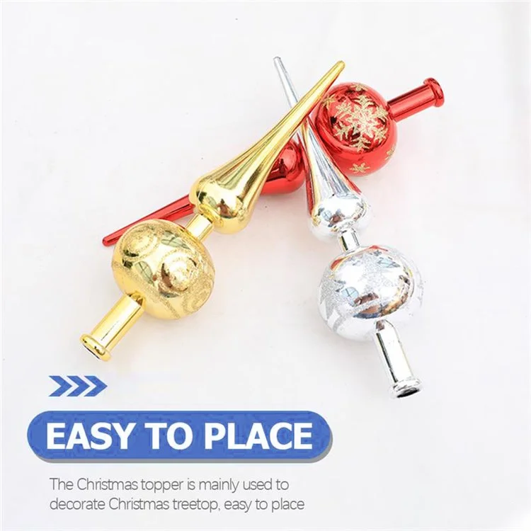 Plastic Electroplated Pointed Christmas Tree Topper Ornament Xmas Party Decoration - Red