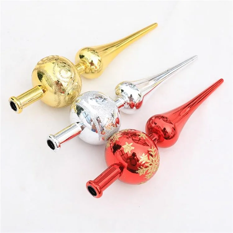 Plastic Electroplated Pointed Christmas Tree Topper Ornament Xmas Party Decoration - Red