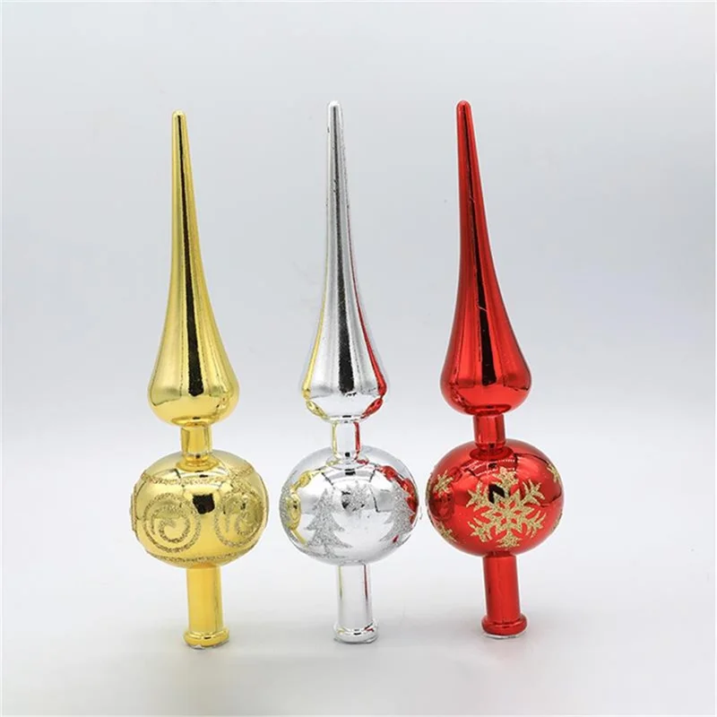 Plastic Electroplated Pointed Christmas Tree Topper Ornament Xmas Party Decoration - Gold
