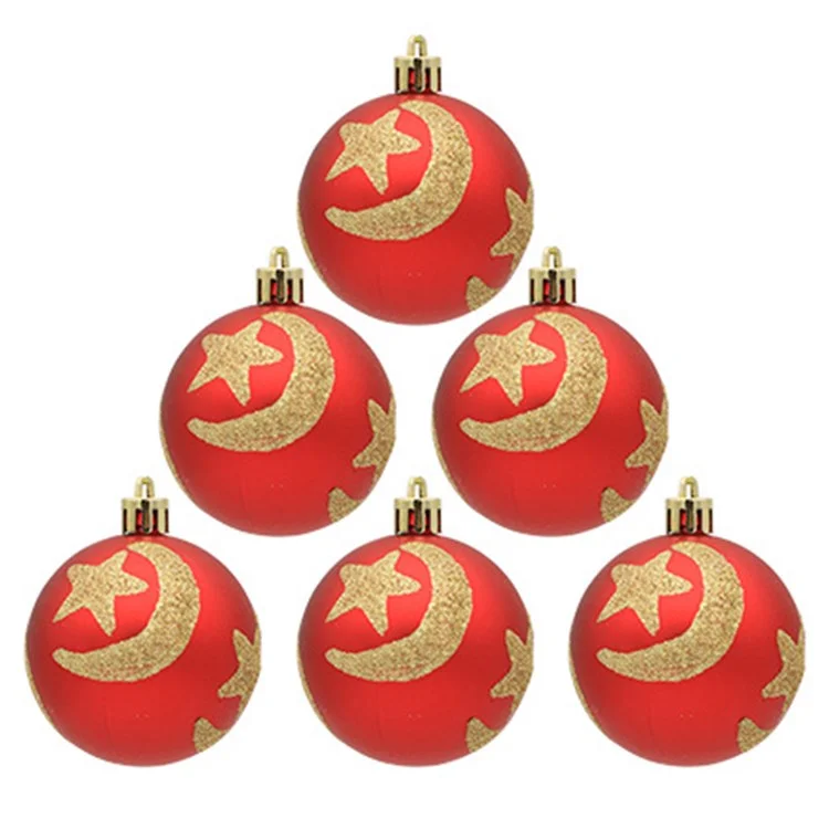 6PCS Christmas Tree Ball Ornaments Shockproof Festival Hanging Decors for Holiday Party Decoration - Star and Moon