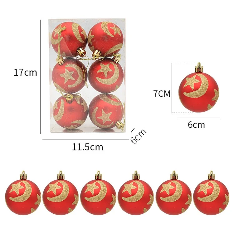 6PCS Christmas Tree Ball Ornaments Shockproof Festival Hanging Decors for Holiday Party Decoration - Star and Moon