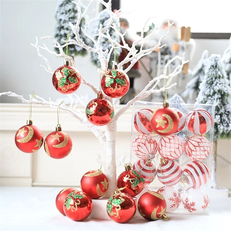 6PCS Christmas Tree Ball Ornaments Shockproof Festival Hanging Decors for Holiday Party Decoration - Star and Moon