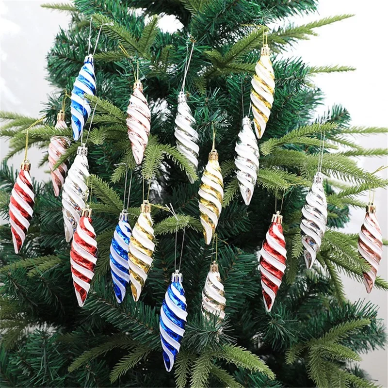 6Pcs Spiral Spike Shape Ornament Xmas Holiday Party Decoration Photography Prop - Silver