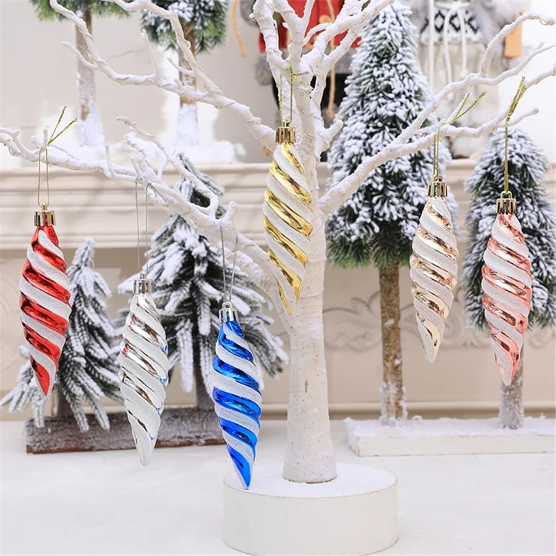 6Pcs Spiral Spike Shape Ornament Xmas Holiday Party Decoration Photography Prop - Silver