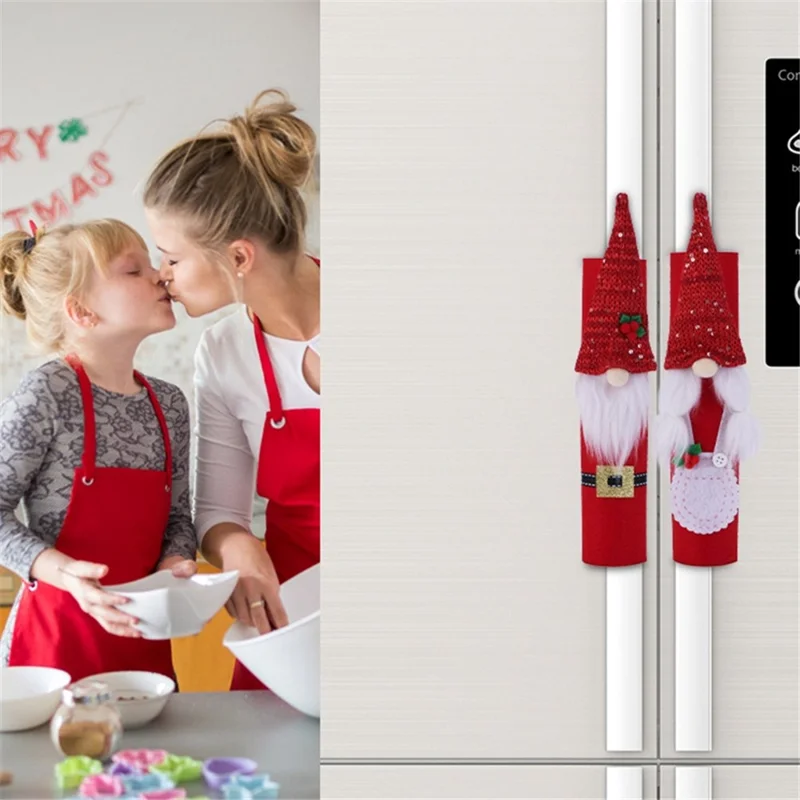 5122 2pcs Weihnachtskühlschrank-türgriff Deckungen Weihnachten Santa Gesichtliche Zwergpuppe Für Kühlschrankgriff - Ehemann+ehefrau