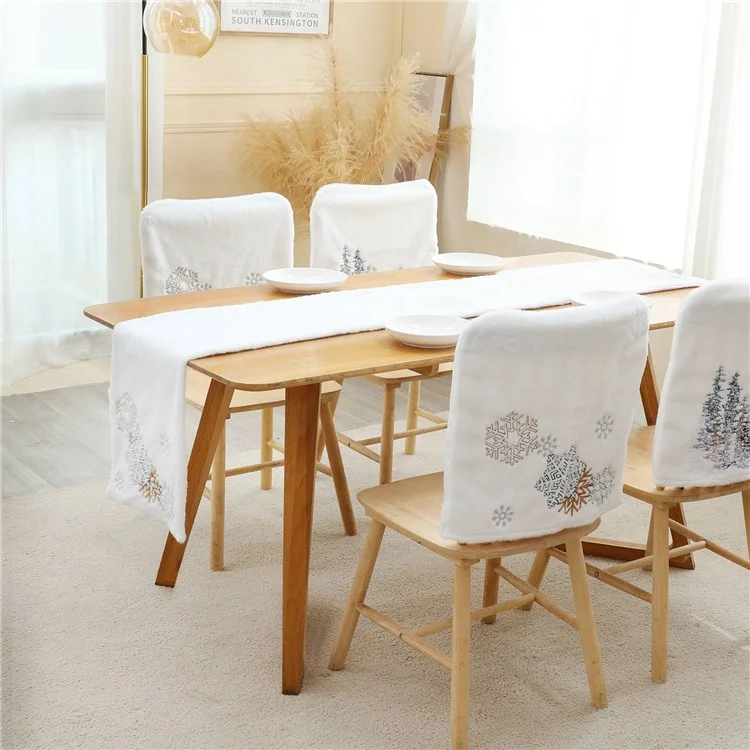 2022Sa30 182x33cm Christmas Snowflake Pattern Plush Tablecloth Washable Rectangle Table Cloth for Party Holiday Decoration