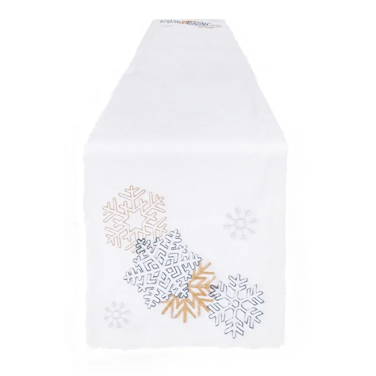 2022Sa30 182x33cm Christmas Snowflake Pattern Plush Tablecloth Washable Rectangle Table Cloth for Party Holiday Decoration