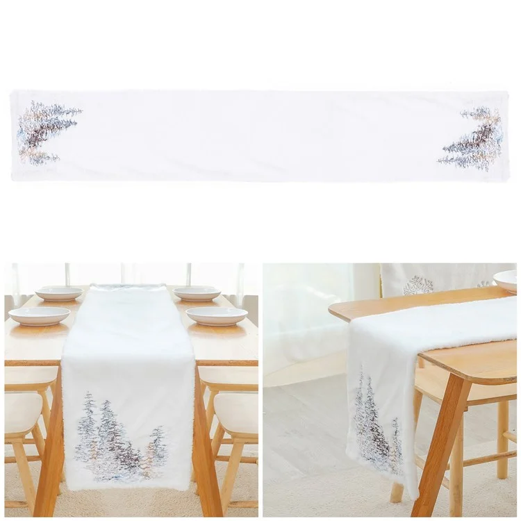 2022Sa31 182x33cm Nordic Style Table Cloth Christmas Tree Pattern Tablecloth Rectangle Table Mat for Home Office Hotel