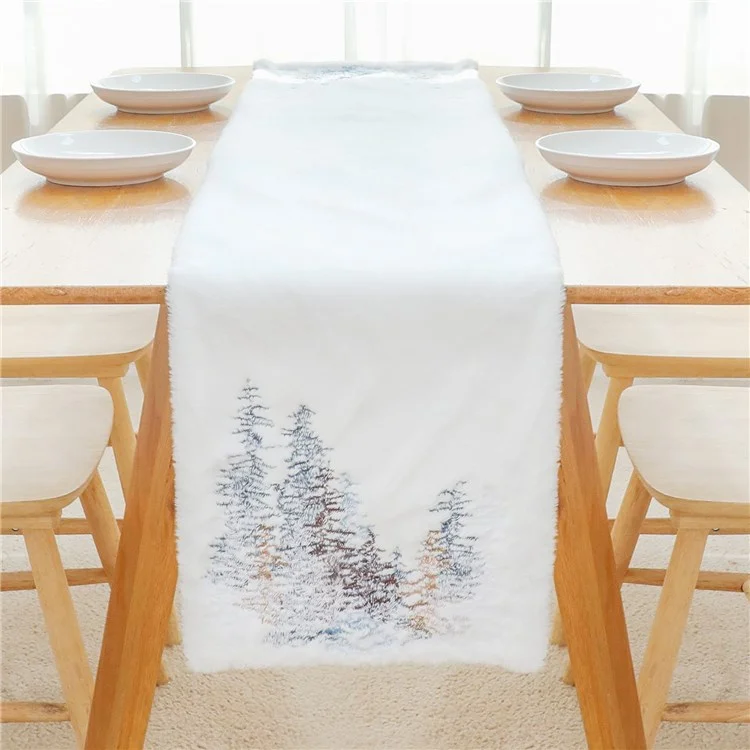 2022Sa31 182x33cm Nordic Style Table Cloth Christmas Tree Pattern Tablecloth Rectangle Table Mat for Home Office Hotel