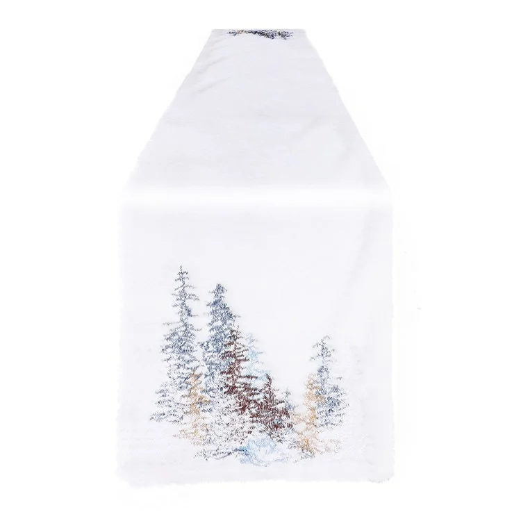 2022Sa31 182x33cm Nordic Style Table Cloth Christmas Tree Pattern Tablecloth Rectangle Table Mat for Home Office Hotel