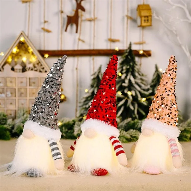 Little Christmas Gnome Doll Ornament Luminous Party Cute Toy Decoration - Grey
