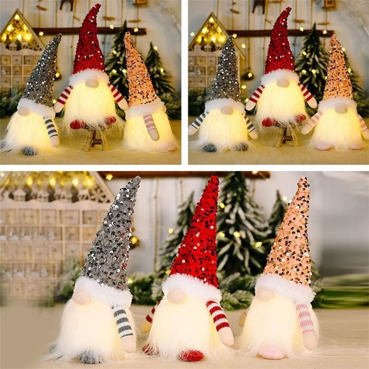 Little Christmas Gnome Doll Ornament Luminous Party Cute Toy Decoration - Grey