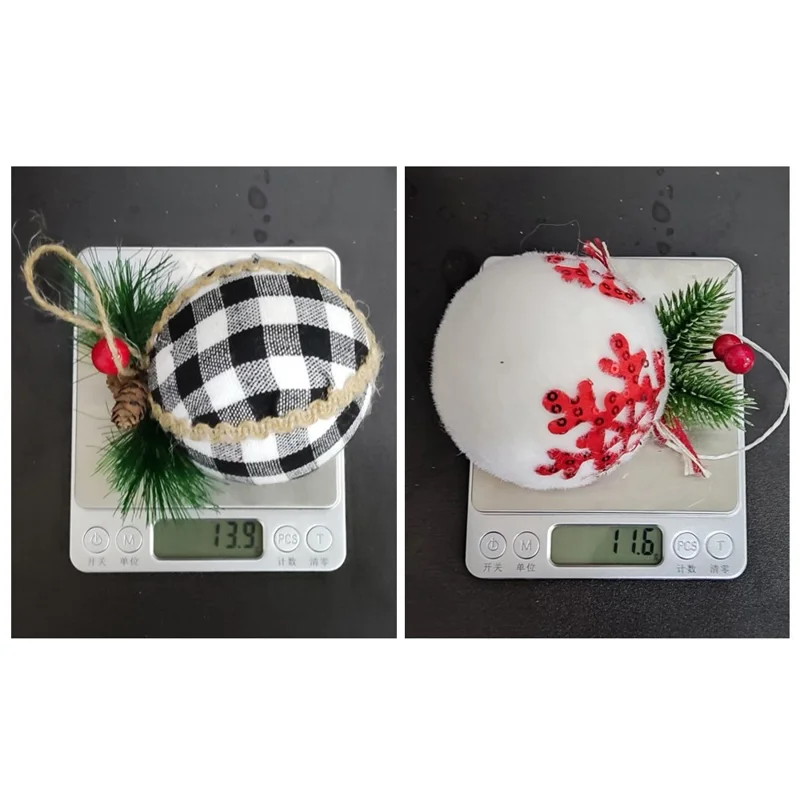 MH889 Plaid Ball Ornamento de Pano Embrulhado em Árvore Pendurada Decoração de Férias de Fábrica de Férias de Folha de Fábrica Decoração - Branco Preto